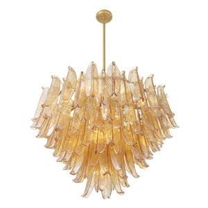 Crownwell 37" Seventeen Lights Chandelier, Legacy Brass / Amber Crackled Glass