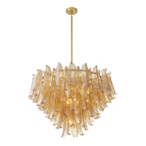 Crownwell 37" Seventeen Lights Chandelier, Legacy Brass / Amber Crackled Glass