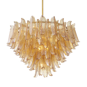 Crownwell 37" Seventeen Lights Chandelier, Legacy Brass / Amber Crackled Glass