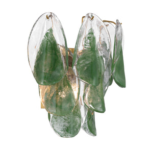 Belrose 13" Two Light Wall Sconce, Legacy Brass with Green and Clear