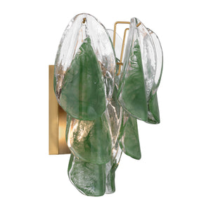 Belrose 13" Two Light Wall Sconce, Legacy Brass with Green and Clear