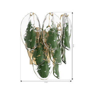 Belrose 13" Two Light Wall Sconce, Legacy Brass with Green and Clear