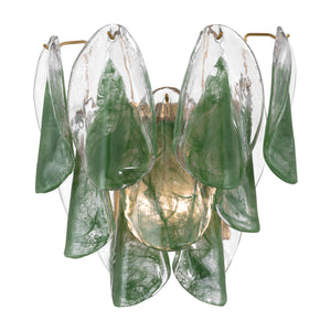 Belrose 13" Two Light Wall Sconce, Legacy Brass with Green and Clear