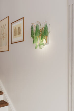 Belrose 13" Two Light Wall Sconce, Legacy Brass with Green and Clear