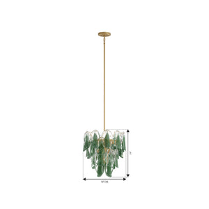 Belrose 18" Five Light Pendant, Legacy Brass with Green and Clear