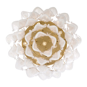 Belrose 24" Six Light Flush Mount, Legacy Brass with White and Clear