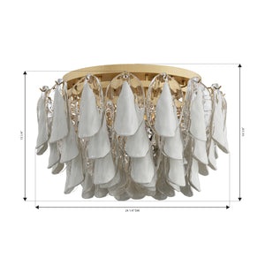 Belrose 24" Six Light Flush Mount, Legacy Brass with White and Clear