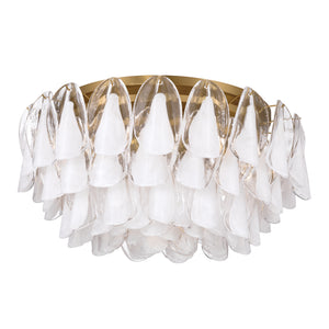 Belrose 31" Eleven Light Flush Mount, Legacy Brass with White and Clear