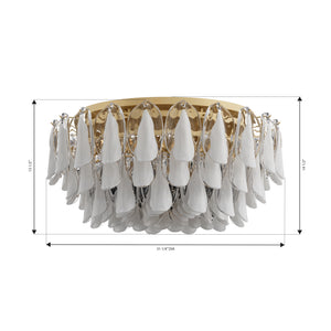 Belrose 31" Eleven Light Flush Mount, Legacy Brass with White and Clear