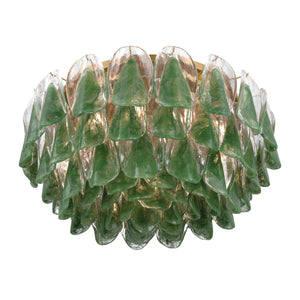 Belrose 31" Eleven Light Flush Mount, Legacy Brass with Green and Clear