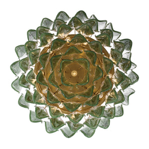 Belrose 31" Eleven Light Flush Mount, Legacy Brass with Green and Clear