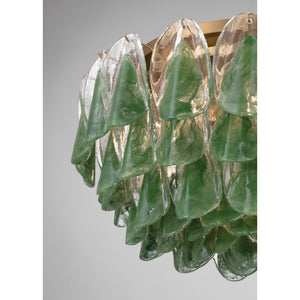 Belrose 31" Eleven Light Flush Mount, Legacy Brass with Green and Clear