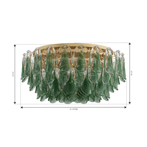 Belrose 31" Eleven Light Flush Mount, Legacy Brass with Green and Clear