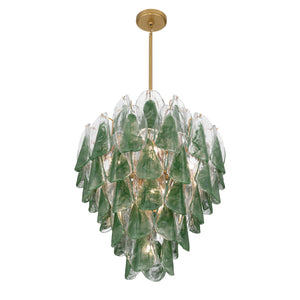 Belrose 23" Thirteen Light Pendant, Legacy Brass with Green and Clear