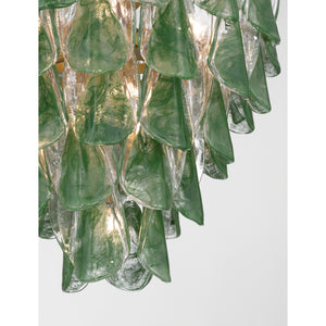 Belrose 23" Thirteen Light Pendant, Legacy Brass with Green and Clear