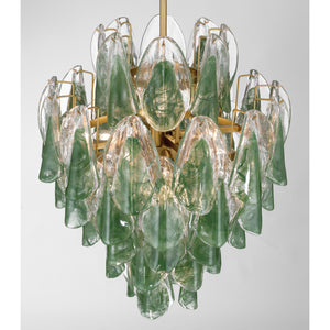 Belrose 23" Thirteen Light Pendant, Legacy Brass with Green and Clear
