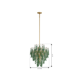 Belrose 23" Thirteen Light Pendant, Legacy Brass with Green and Clear