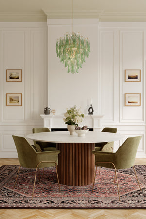 Belrose 23" Thirteen Light Pendant, Legacy Brass with Green and Clear