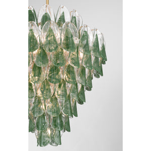 Belrose 33" Twenty One Light Pendant, Legacy Brass with Green and Clear