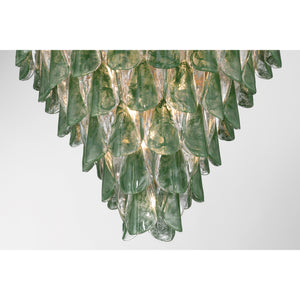 Belrose 33" Twenty One Light Pendant, Legacy Brass with Green and Clear