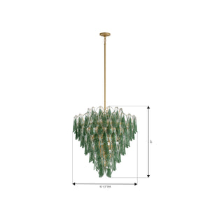 Belrose 33" Twenty One Light Pendant, Legacy Brass with Green and Clear