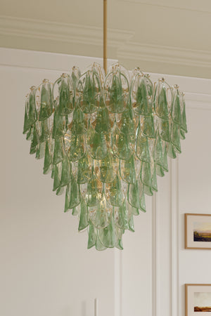 Belrose 33" Twenty One Light Pendant, Legacy Brass with Green and Clear