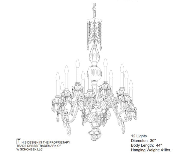 Hamilton Nouveau 30'' 12 Light Chandelier, Silver