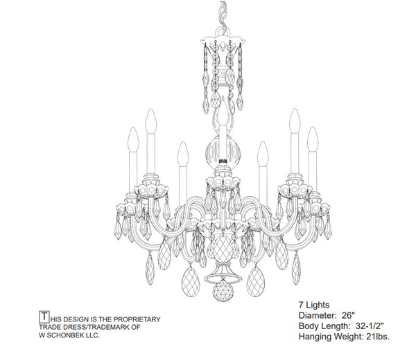Hamilton Nouveau 26'' Seven Light Chandelier, Silver