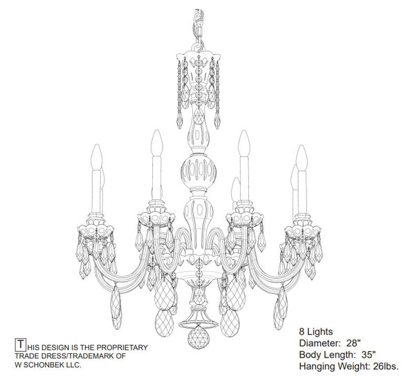 Hamilton Nouveau 28'' Eight Light Chandelier, Silver