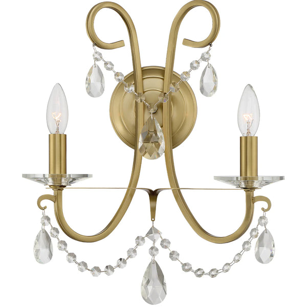 Ophelia 14'' Two Light Wall Sconce, Gold Clear Hand Cut Crystal