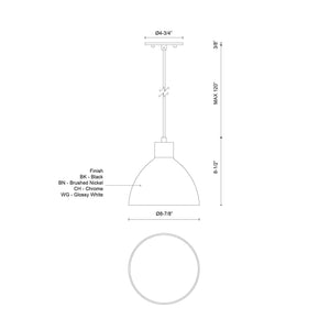 Lunara 9" LED Pendant Light, Brushed Nickel