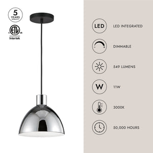Lunara 9" LED Pendant Light, Chrome