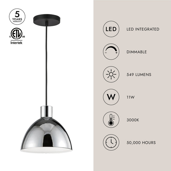 Lunara 9" LED Pendant Light, Glossy White