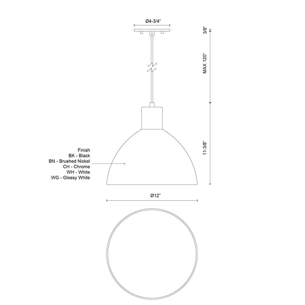 Lunara 12" LED Pendant Light, Black