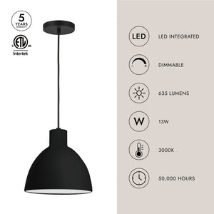 Lunara 12" LED Pendant Light, Black
