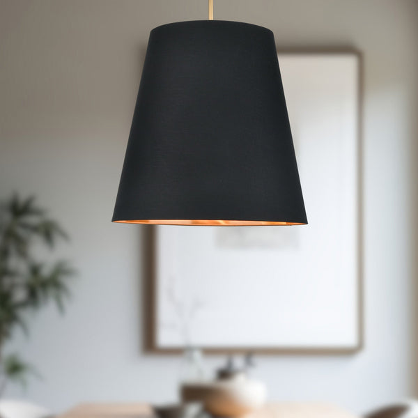 Madrigal 25" Three-Light Pendant, Black Linen With Gold Parchment/Vintage Brass