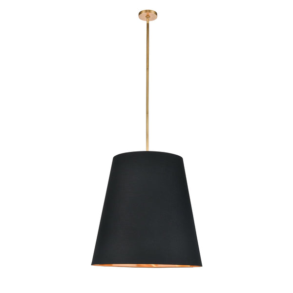 Madrigal 25" Three-Light Pendant, Black Linen With Gold Parchment/Vintage Brass