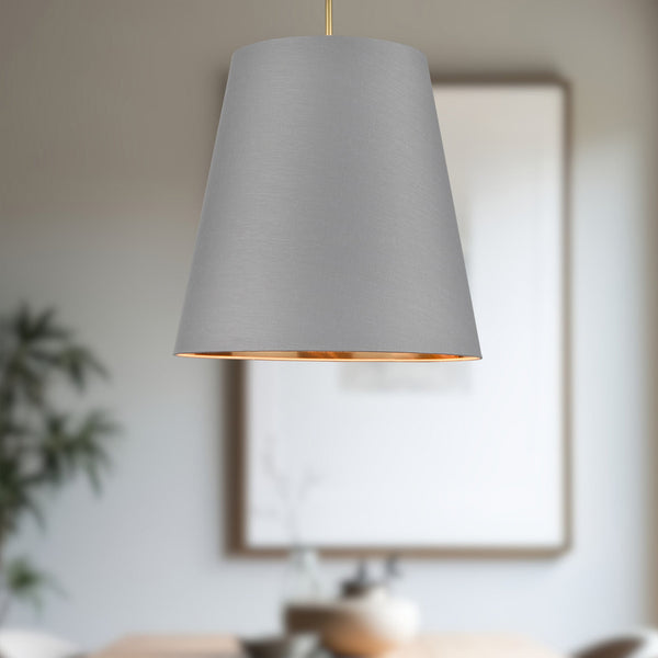 Madrigal 25" Three-Light Pendant, Gray Linen With Gold Parchment/Vintage Brass