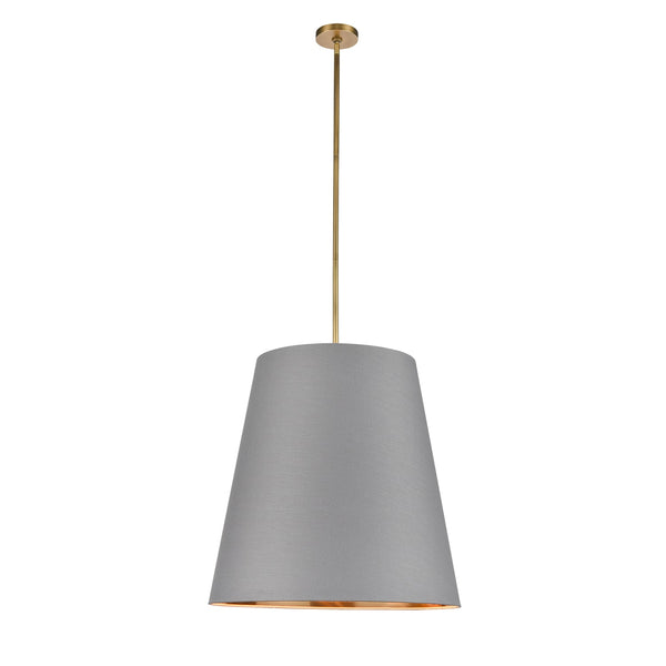 Madrigal 25" Three-Light Pendant, Gray Linen With Gold Parchment/Vintage Brass