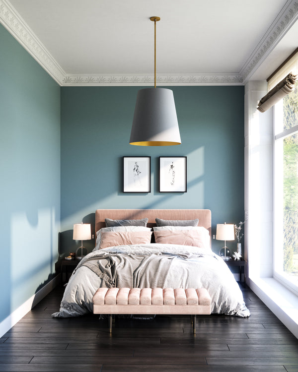 Madrigal 25" Three-Light Pendant, Gray Linen With Gold Parchment/Vintage Brass