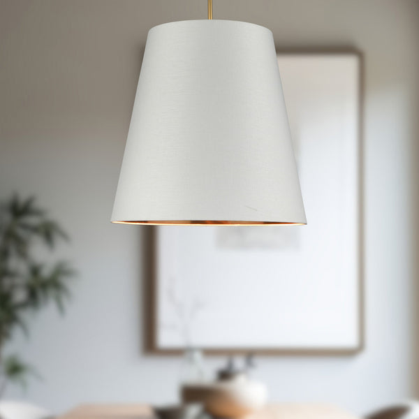 Madrigal 25" Three-Light Pendant, Vintage Brass/White Linen With Gold Parchment