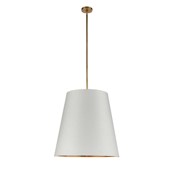 Madrigal 25" Three-Light Pendant, Vintage Brass/White Linen With Gold Parchment
