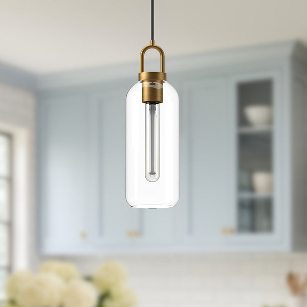 Emi 5" Pendant Light, Aged Gold/Clear Glass