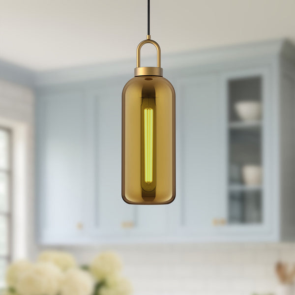 Dallas 5" Pendant Light, Aged Gold/Copper Glass