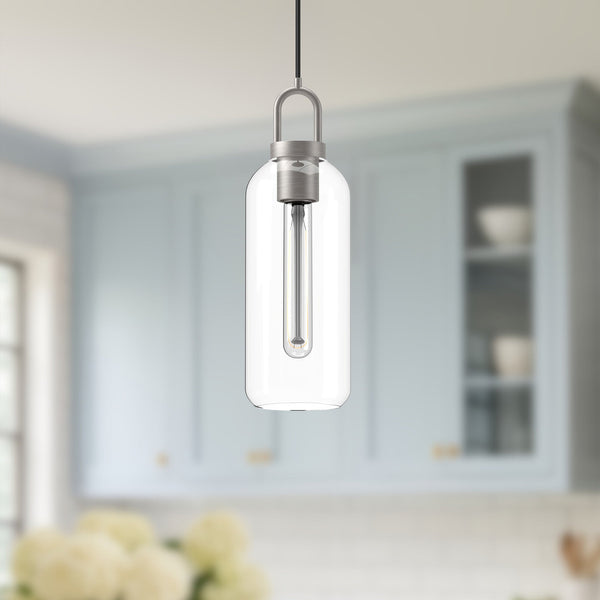 Emi 5" Pendant Light, Brushed Nickel/Clear Glass