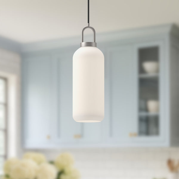 Emi 5" Pendant Light, Brushed Nickel/Opal Matte Glass