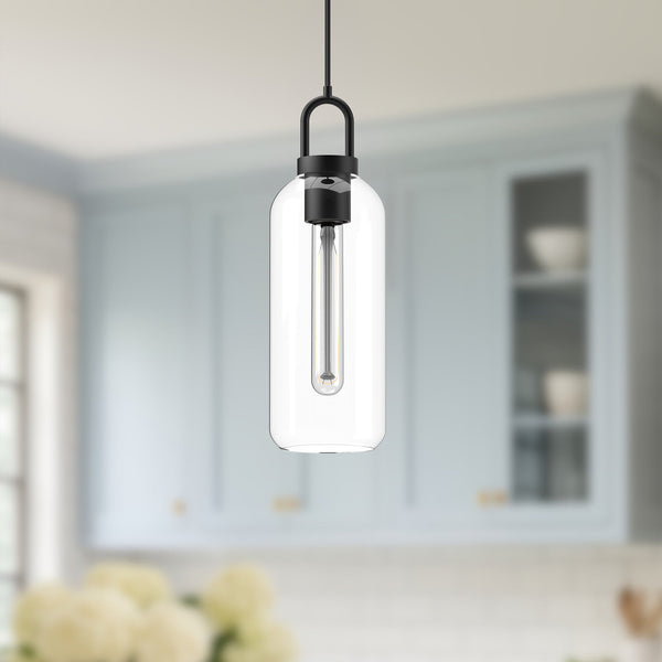 Emi 5" Pendant Light, Clear Glass/Matte Black