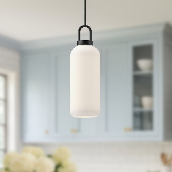 Dallas 5" Pendant Light, Matte Black/Opal Matte Glass