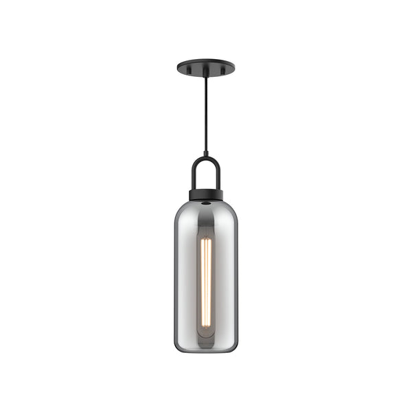 Dallas 5" Pendant Light, Matte Black/Smoked Solid Glass