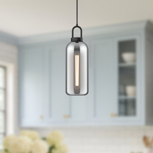 Emi 5" Pendant Light, Matte Black/Smoked Solid Glass